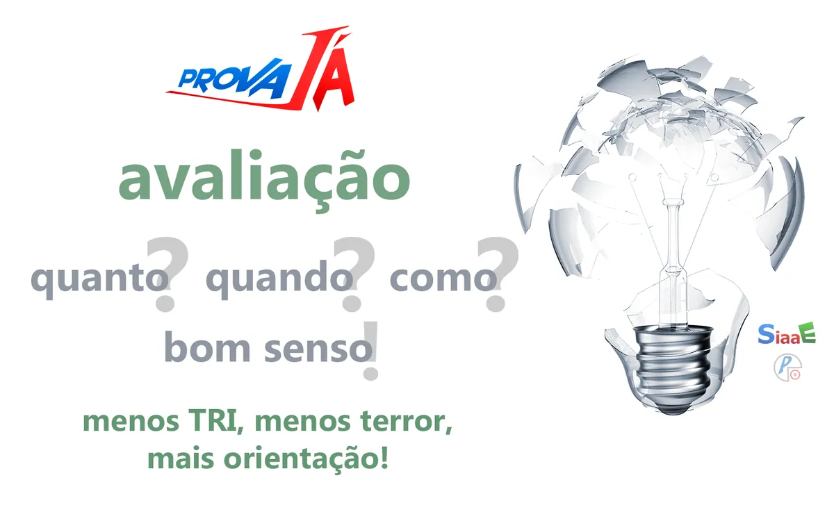Lâmpada quebrada ao lado das perguntas quanto, quando e como avaliar